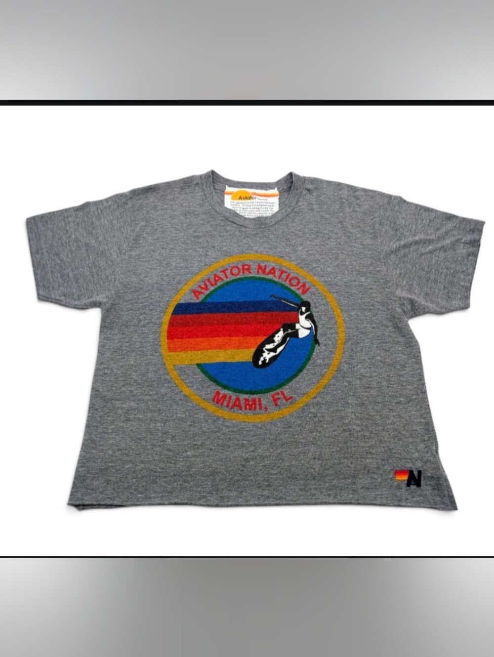Aviator Nation Windsurfer Miami Boyfriend Tee Grey Large